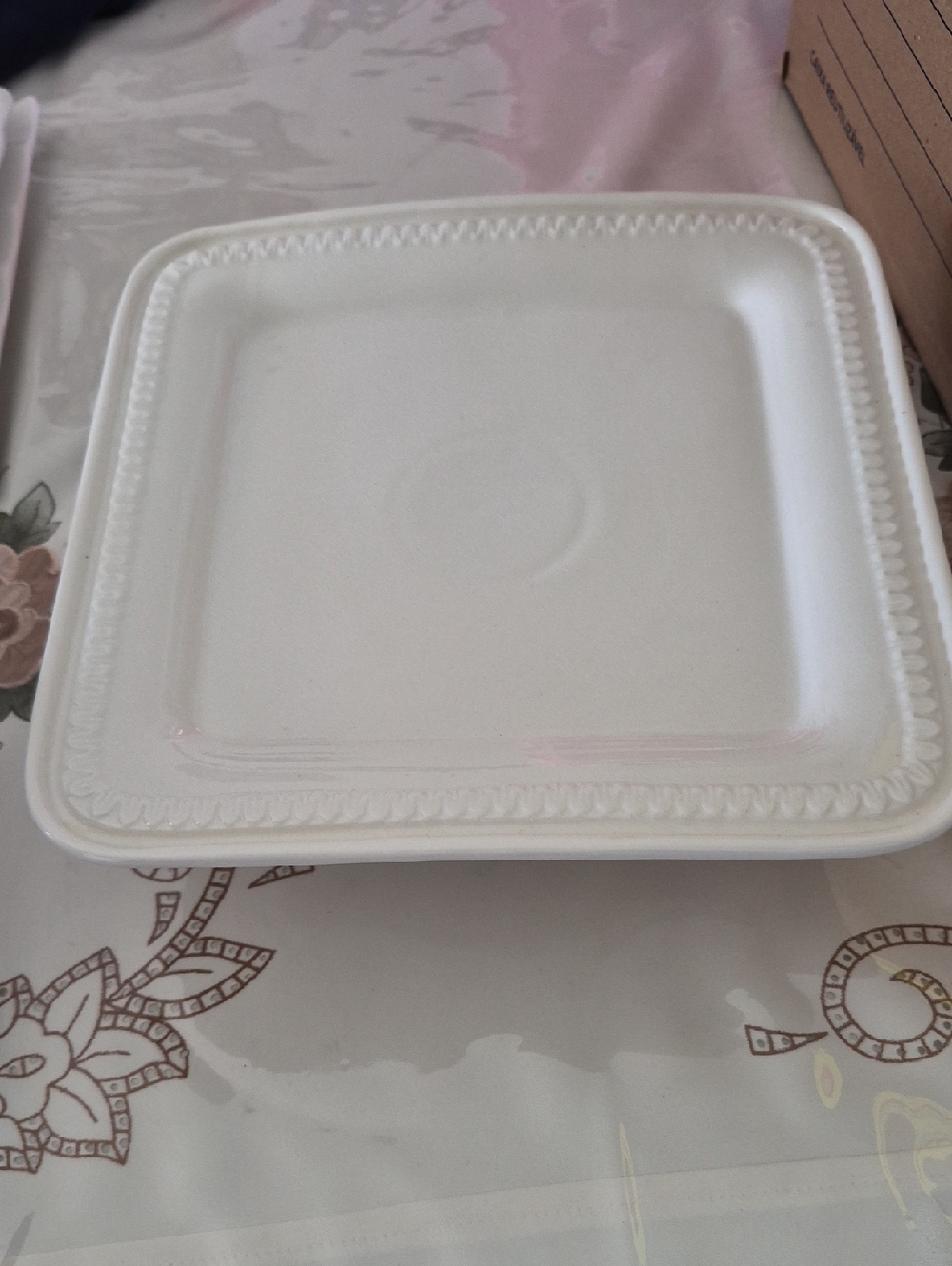 NFINITY White Square Decorative Serving Plate with Beaded Edge